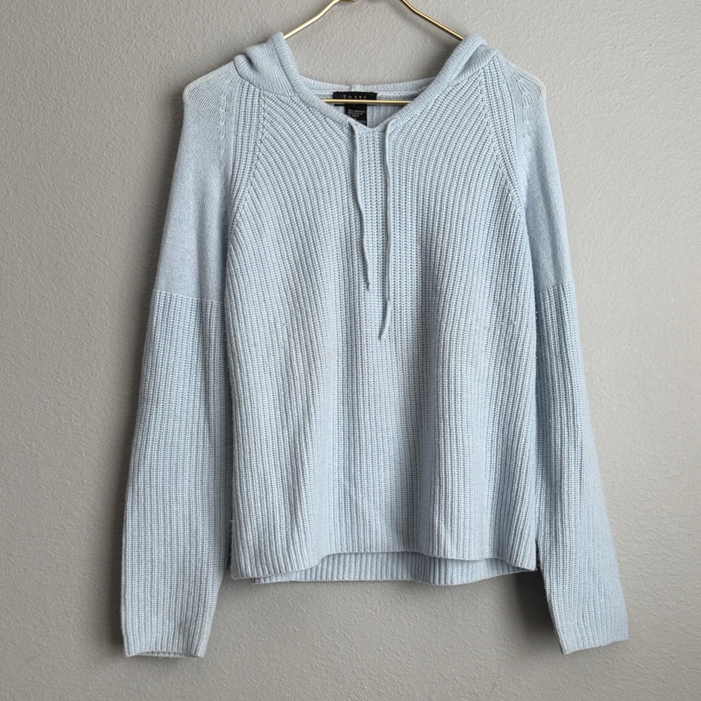 Forte Cashmere Sky Blue Knit Hoodie Size Large